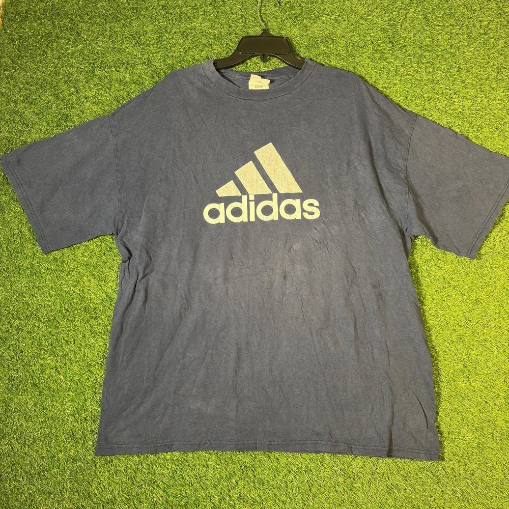 Adidas Logo T-Shirt XL Black Faded Cracked Print‎ Distressed Mexico Vintage